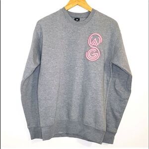 Swagg Apparel embroidered puff crew neck sweatshirt gray pink XS preppy
